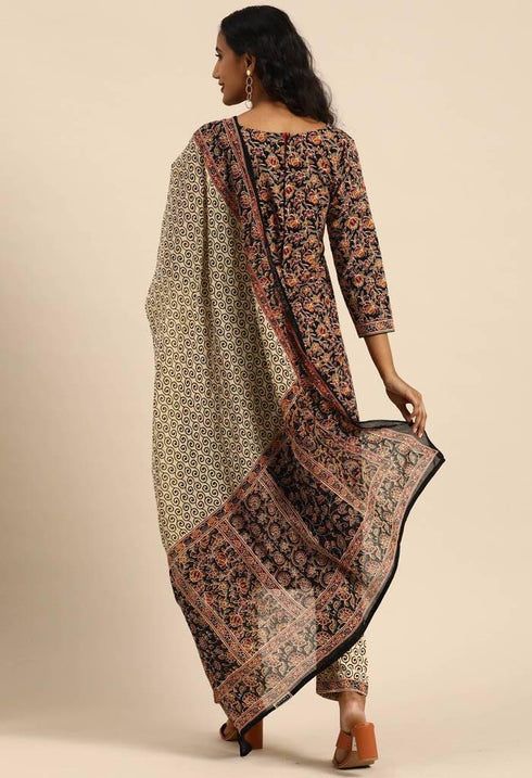 Black Pure Cambric Cotton Printed Unstitched Salwar Suit Material